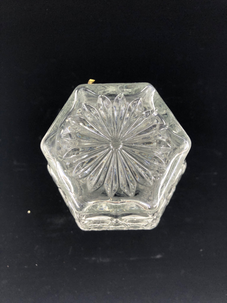 LARGE CUT GLASS DIAMOND PATTERN DECANTER.