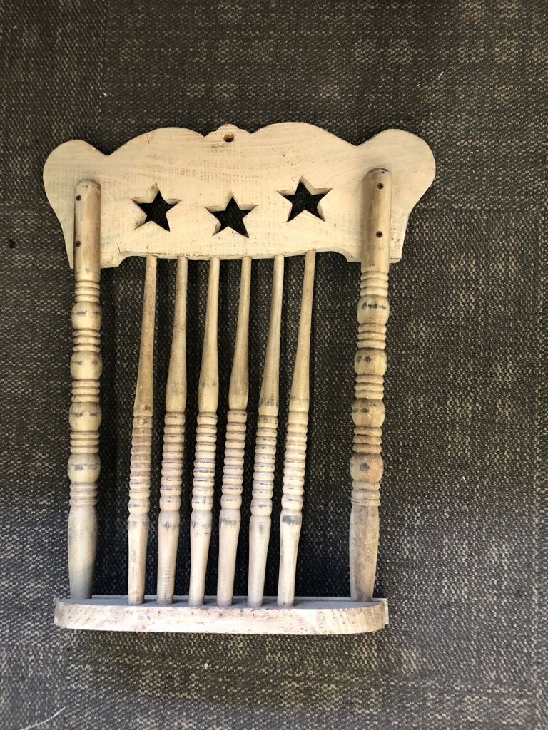 REFURBISHED CHAIR BACK W/ STAR CUT OUT SHELF.