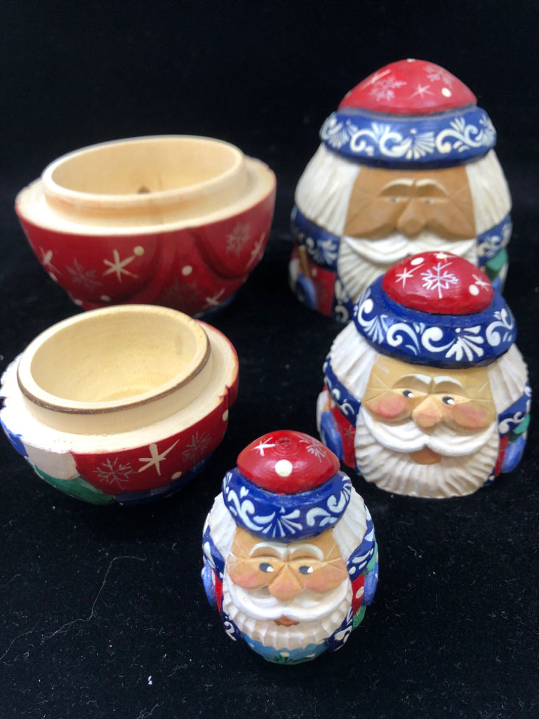3PC HAND-CARVED SANTA NESTING DOLLS.