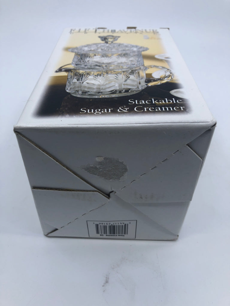 NIB FIFTH AVENUE STACKABLE SUG/CREAMER CRYSTAL.