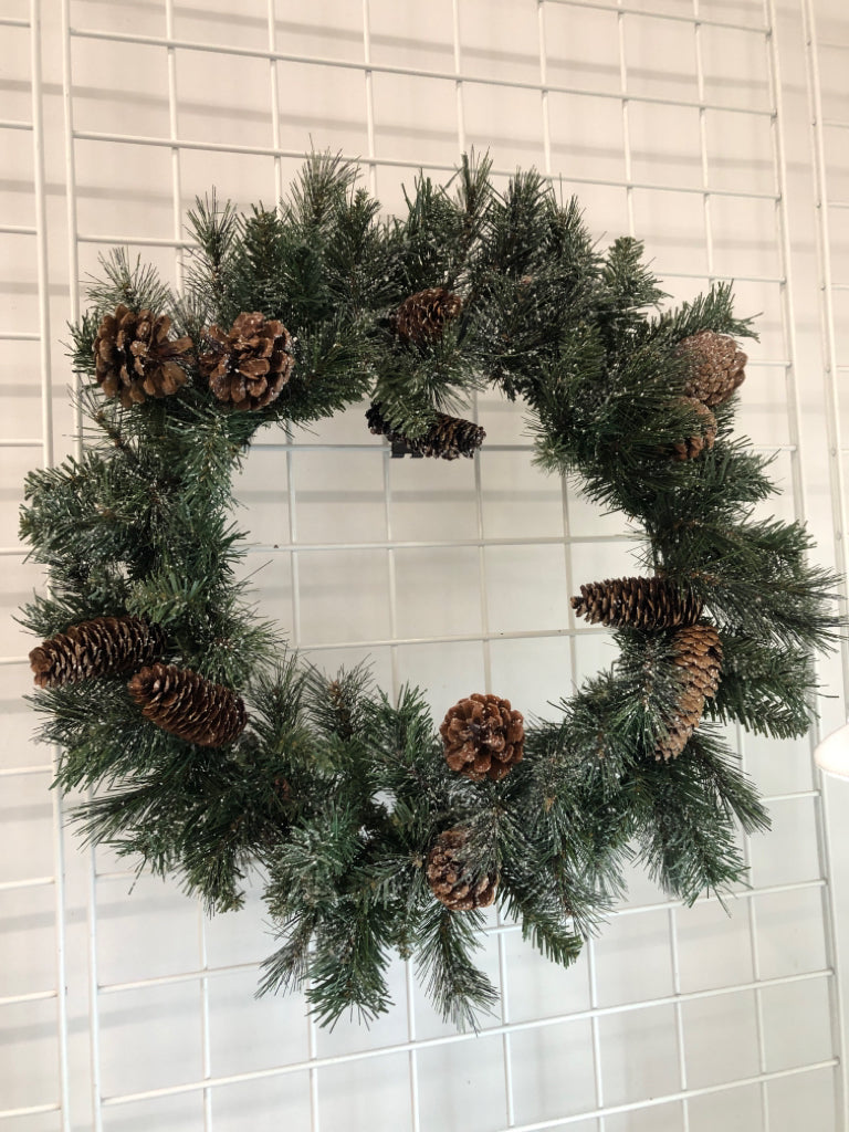 FROSTED PINECONES WREATH.