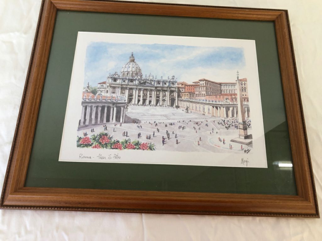 PAINTED ROMA-PAZZA S PIETRO CITY -SIGNED IN WOOD FRAME.