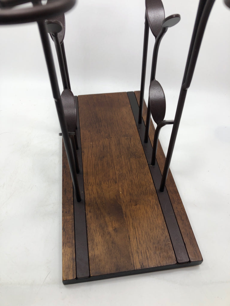WOOD AND METAL BRANCH WINE RACK.
