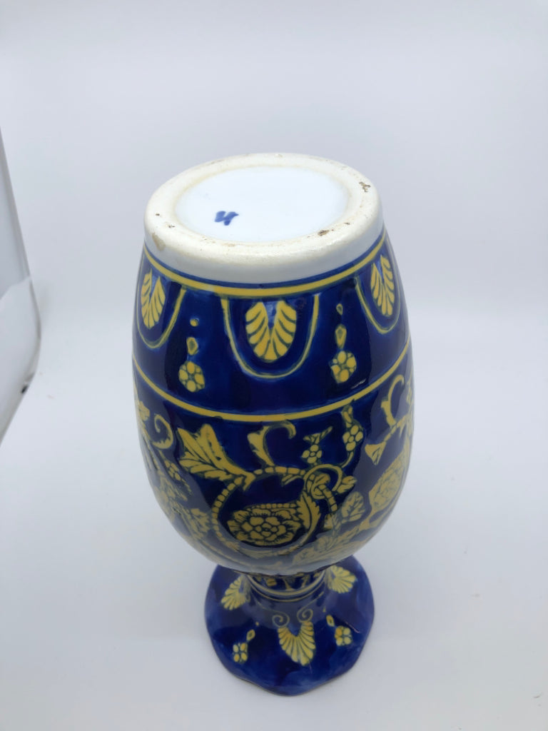 BLUE AND YELLOW FLARED TOP VASE.