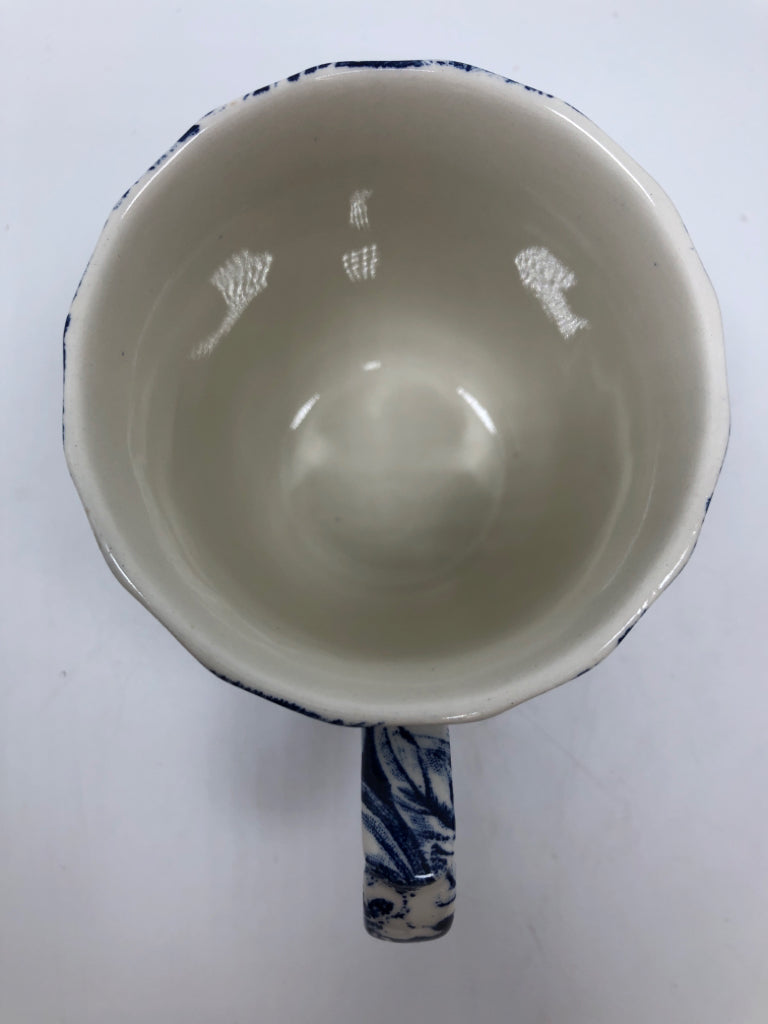 5 BLUE & WHITE FLORAL PATTERN MUGS- ENGLAND.