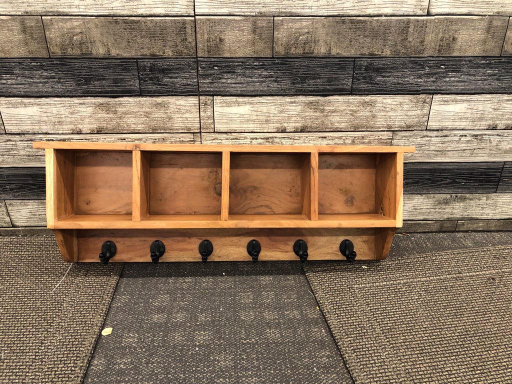 HEAVY WOOD WALL HANGING W 6 HOOKS.