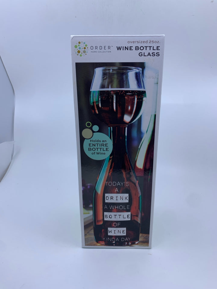 NIB WINE BOTTLE GLASS.