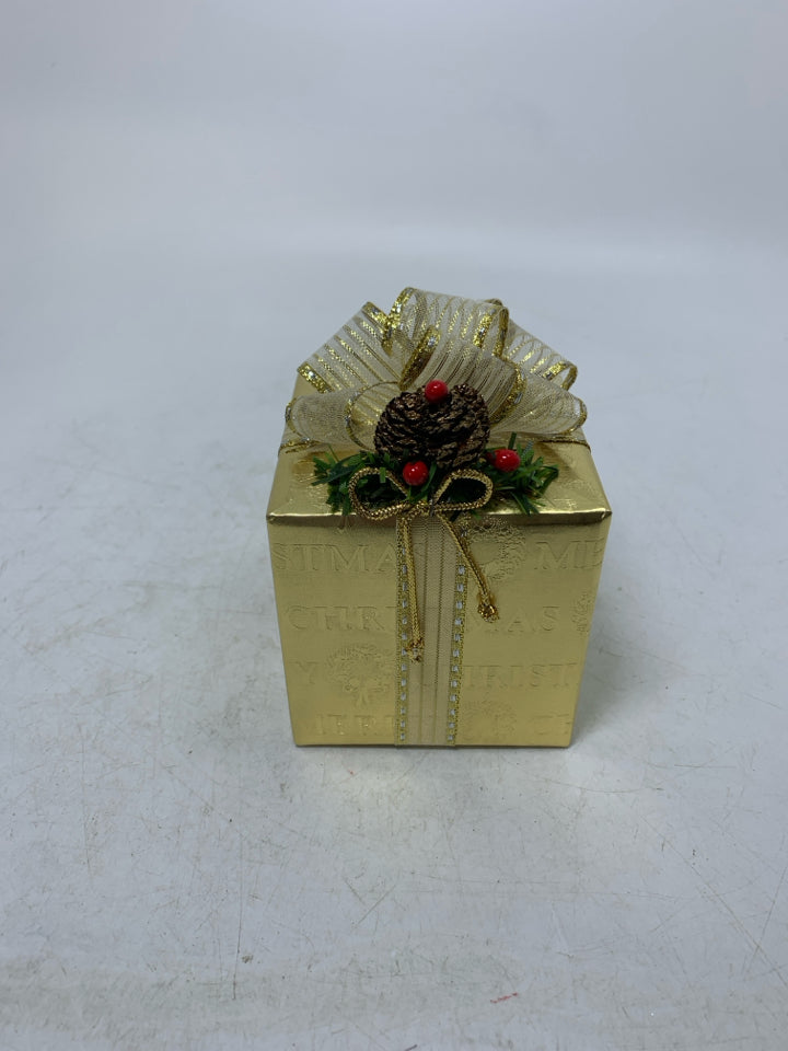 GOLD WRAPPED PRESENT "LET IT SNOW" MUSIC BOX.