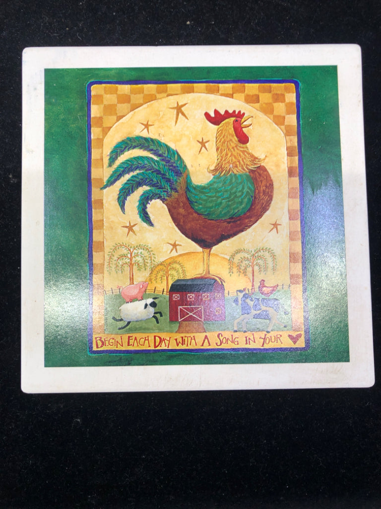 2 CERAMIC ROOSTER TRIVETS.