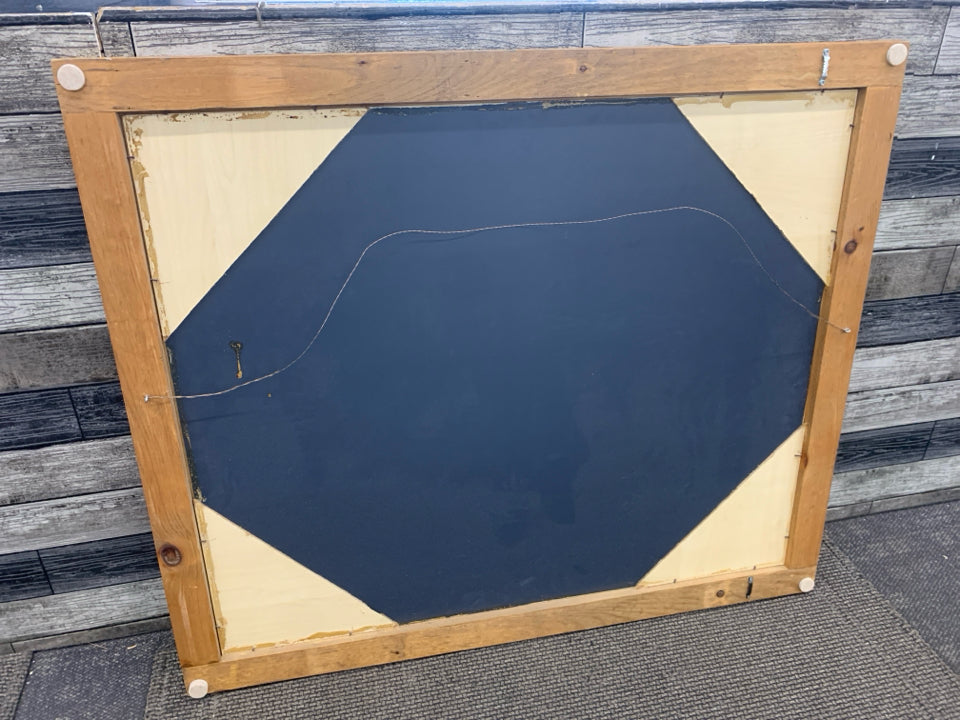 LARGE WOOD FRAMED MIRROR.