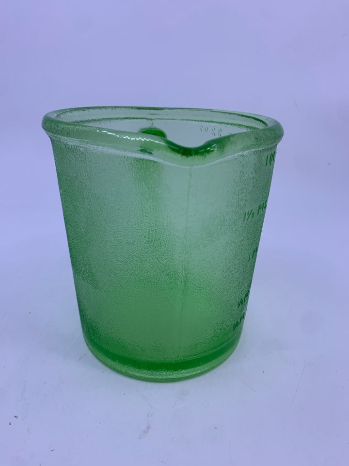 VTG GREEN DEPRESSION GLASS MEASURING CUP.