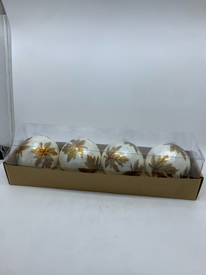 NIB 4 OPALESCENT LEAF DECOR BALLS.