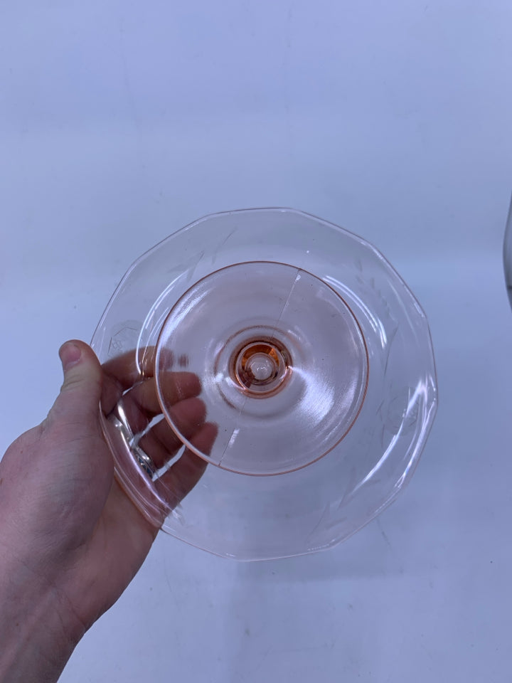 VTG 2 PC PINK ETCHED DEPRESSION GLASS W/ SPOON.