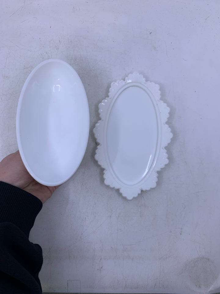 MILKGLASS HOBNAIL OVAL BUTTER DISH.