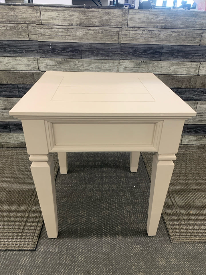 BEIGE PAINTED END TABLE.