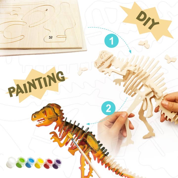 3D Wooden Puzzle With Paint - T-Rex