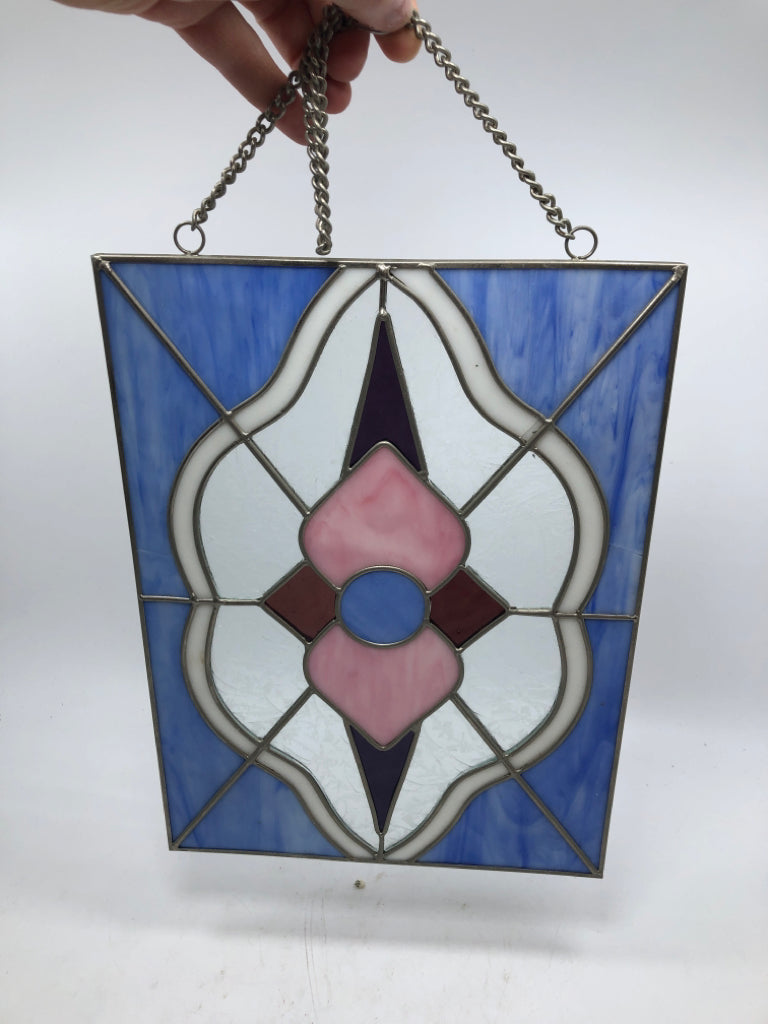 BLUE & PINK HANGING STAINED GLASS.