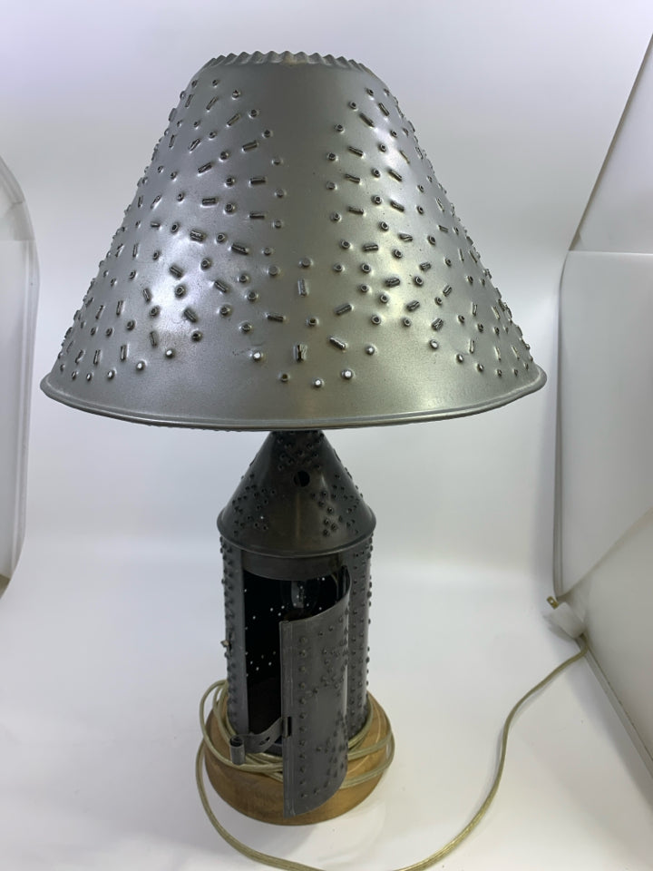 PRIMITIVE STYLE CHISEL PUNCHED TIN TABLE LAMP.