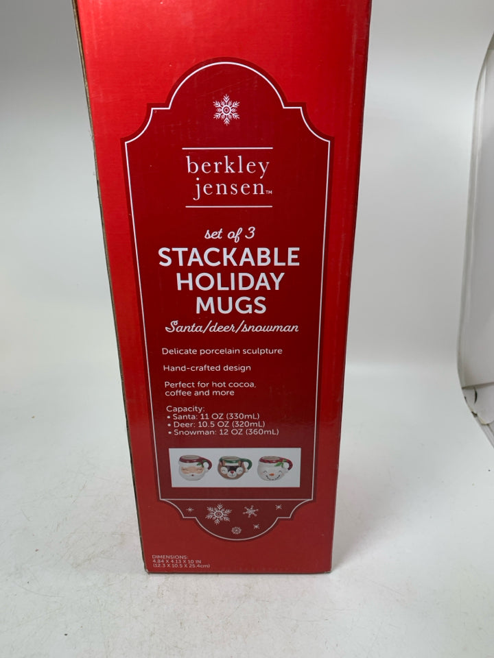 IN BOX 3 STACKING SANTA SNOWMAN & REINDEER MUGS.