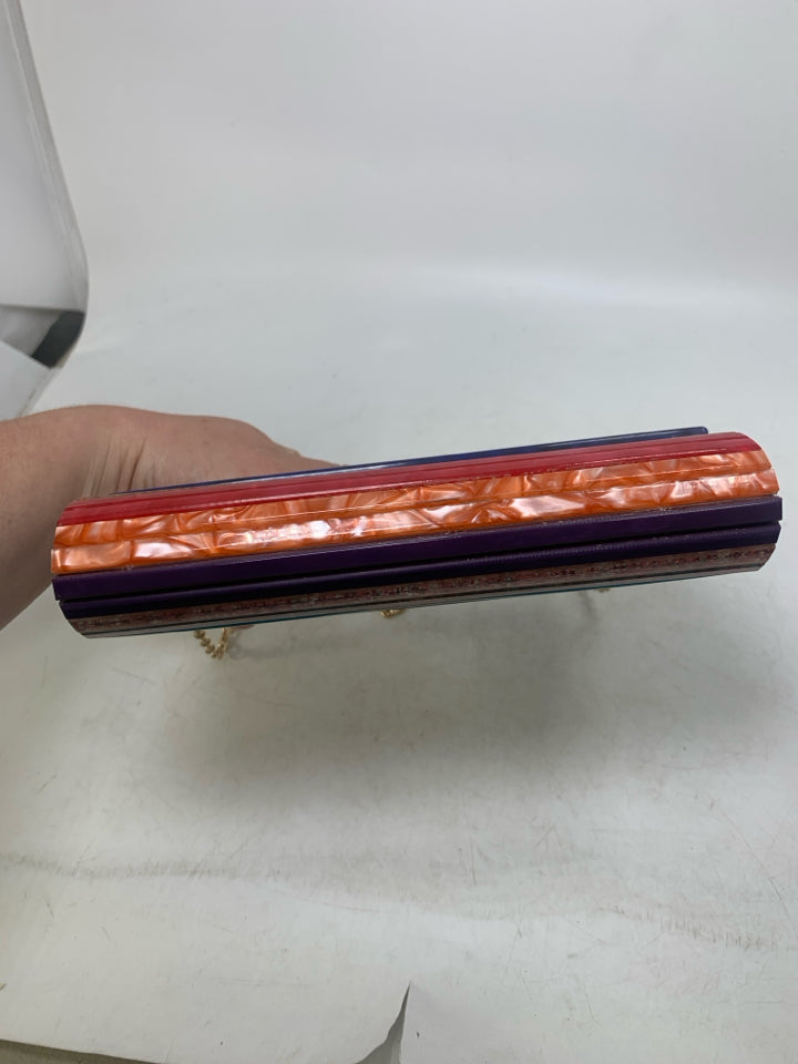 Kurt Geiger London Party Envelope Sparkle Rainbow Striped Clutch Purse