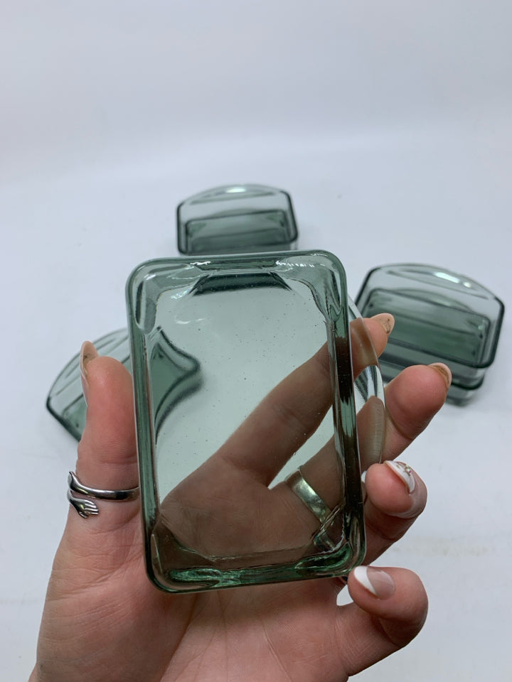 6 VTG SMOKEY GLASS CONDIMENT DISHES W/ HANDLES.