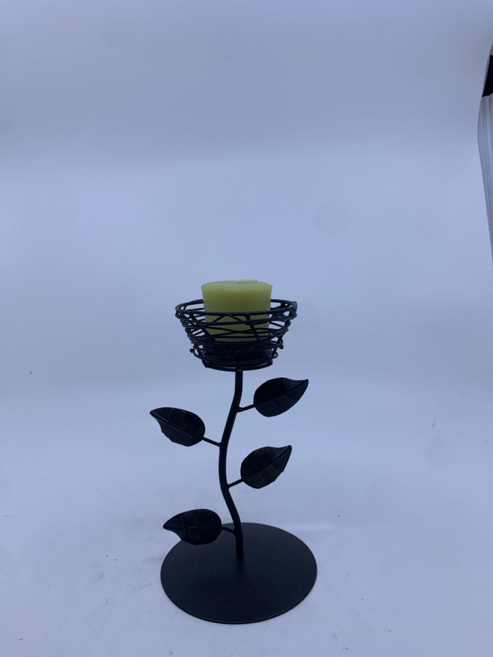 METAL LEAF FLOWER TEA LIGHT HOLDER.