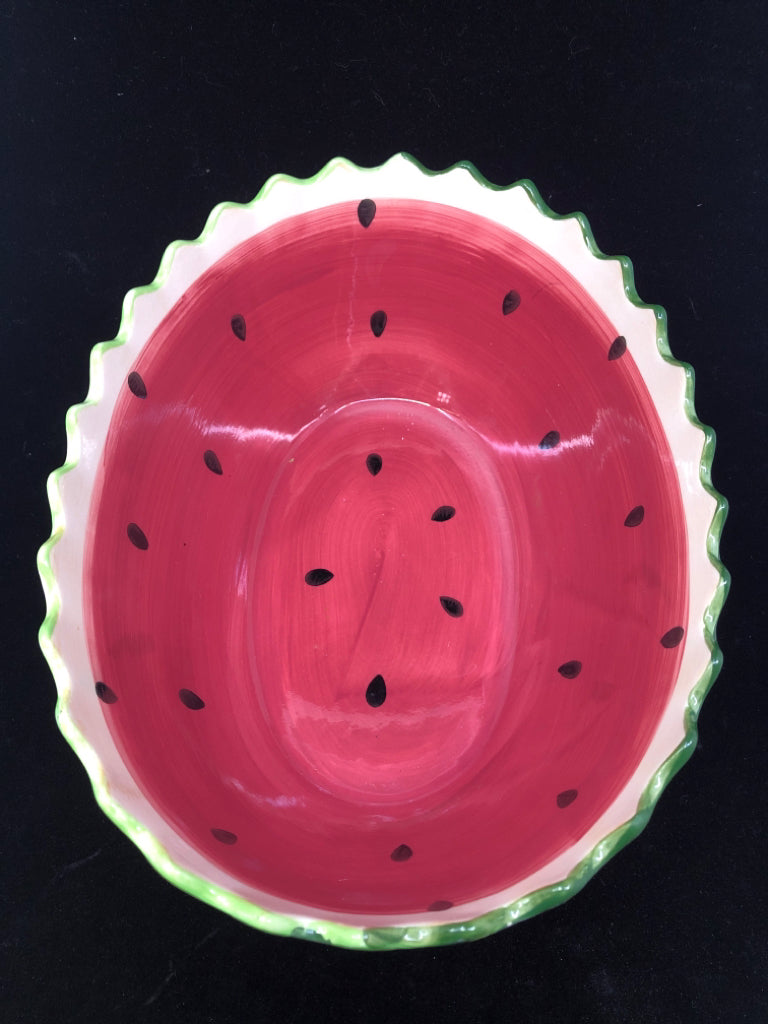 LARGE WATERMELON SAWTOOTH EDGE BOWL.