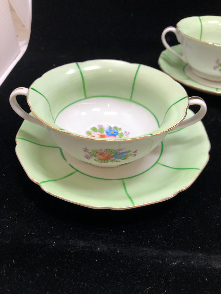 8PC FLORAL BOUILLON BOWL & SAUCER SET SRV FOR 4.