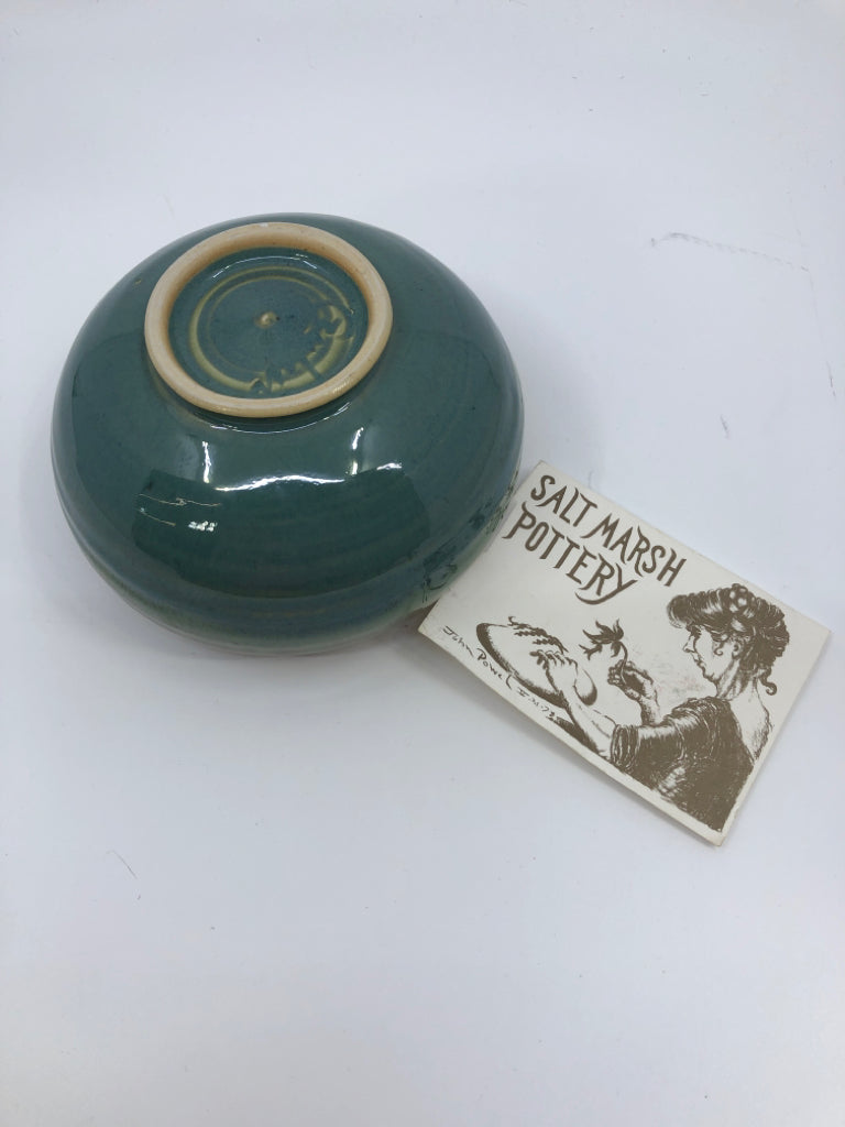 GREEN/ TAN SMALL POTTERY BOWL