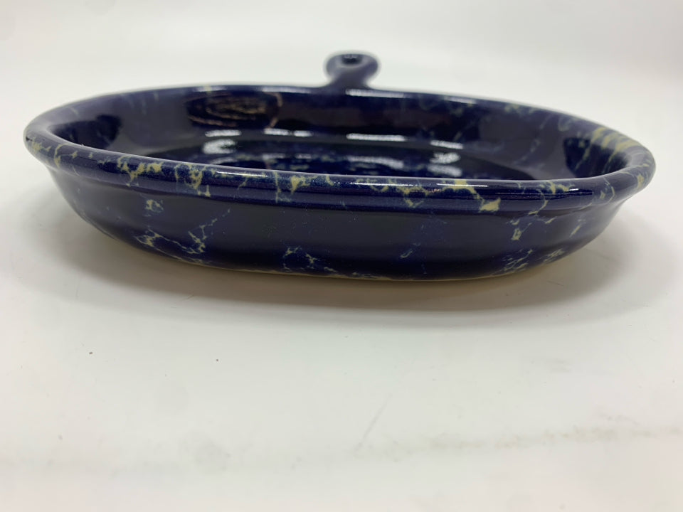 BLUE SPONGE POTTERY BISTRO PLATE.
