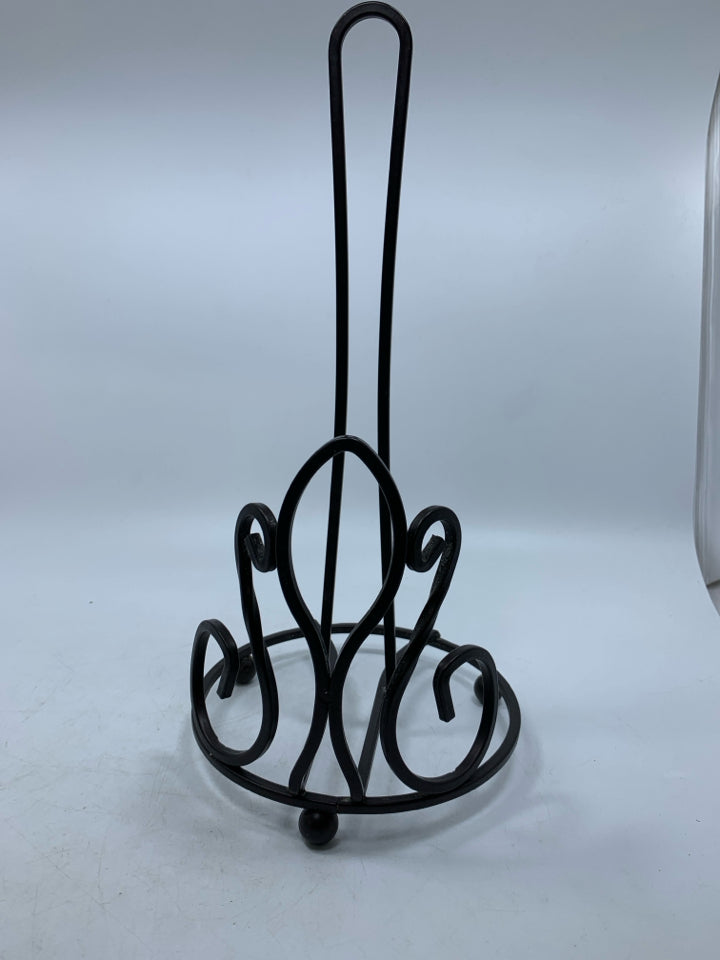 BROWN SCROLL METAL PAPER TOWEL HOLDER.