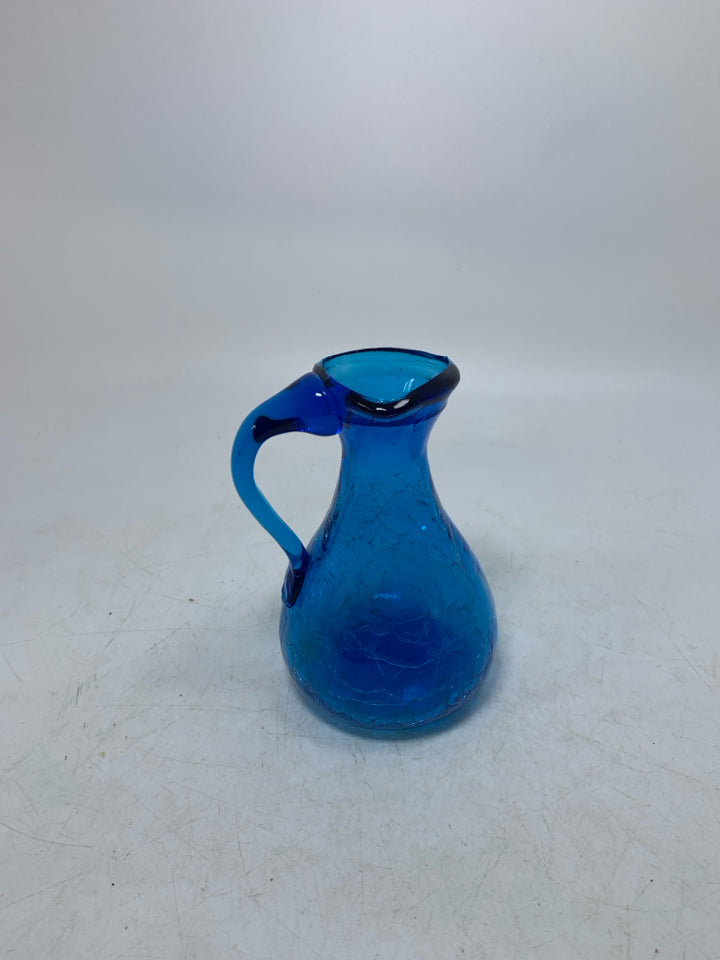 BLUE CRACKLE GLASS PITCHER.