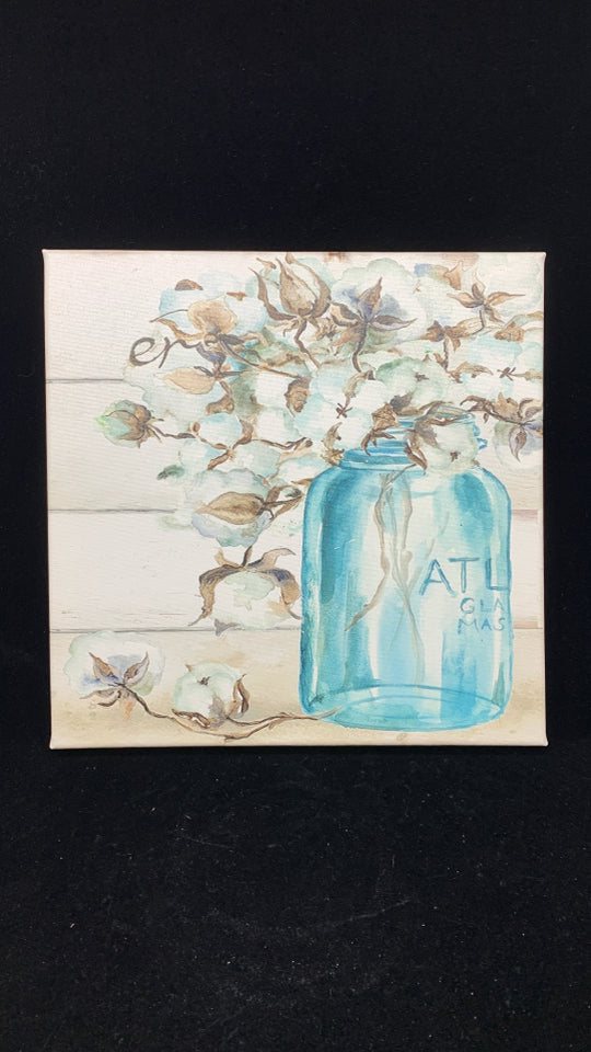 COTTON IN MASON JAR WATERCOLOR CANVAS.