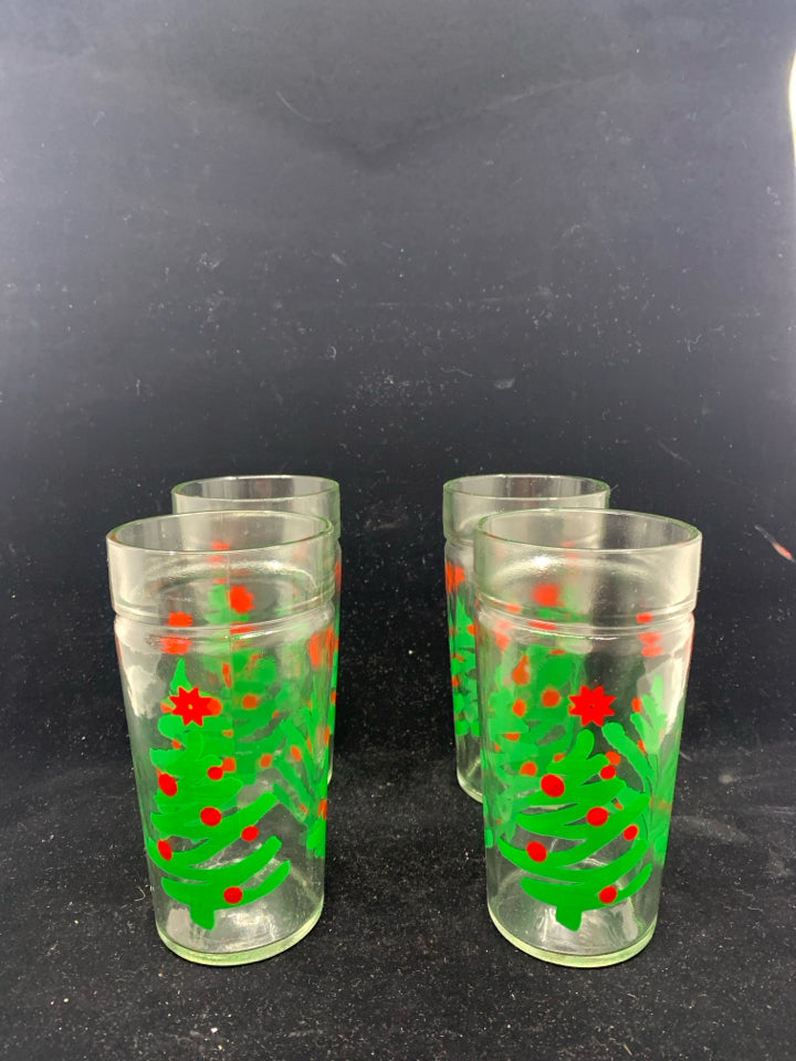 4 VTG CHRISTMAS TREE GLASSES.