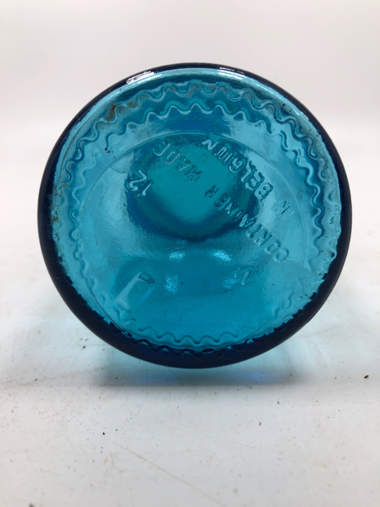 SM BLUE GLASS CANISTER W/BULB LID.
