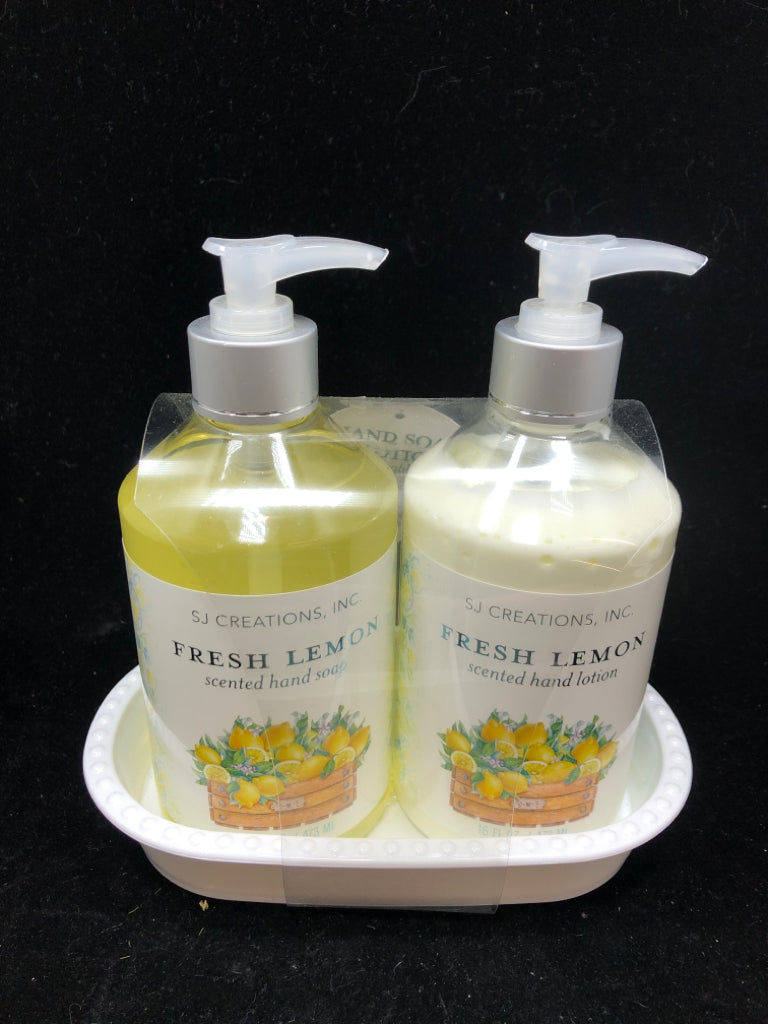 NIP 3PC LEMON SOAP LOTION W/ TRAY.