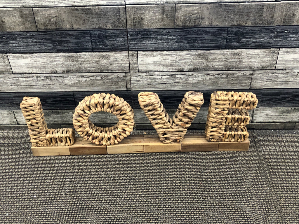 WOVEN LOVE ON WOOD BLOCK SHELF DECOR.