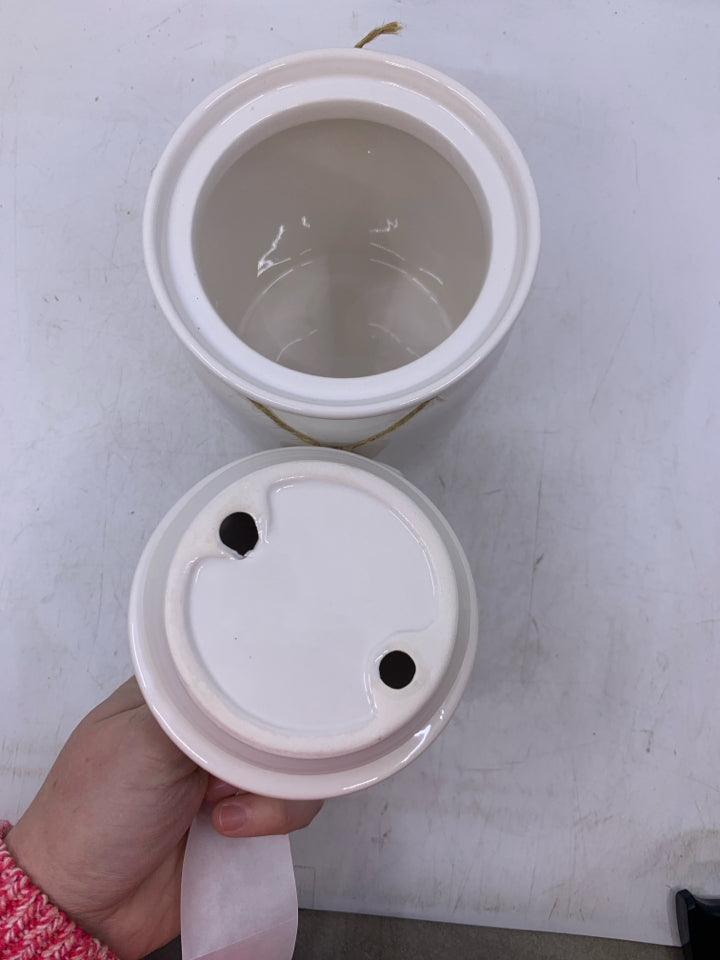 WHITE CERAMIC COFFEE CANISTER.
