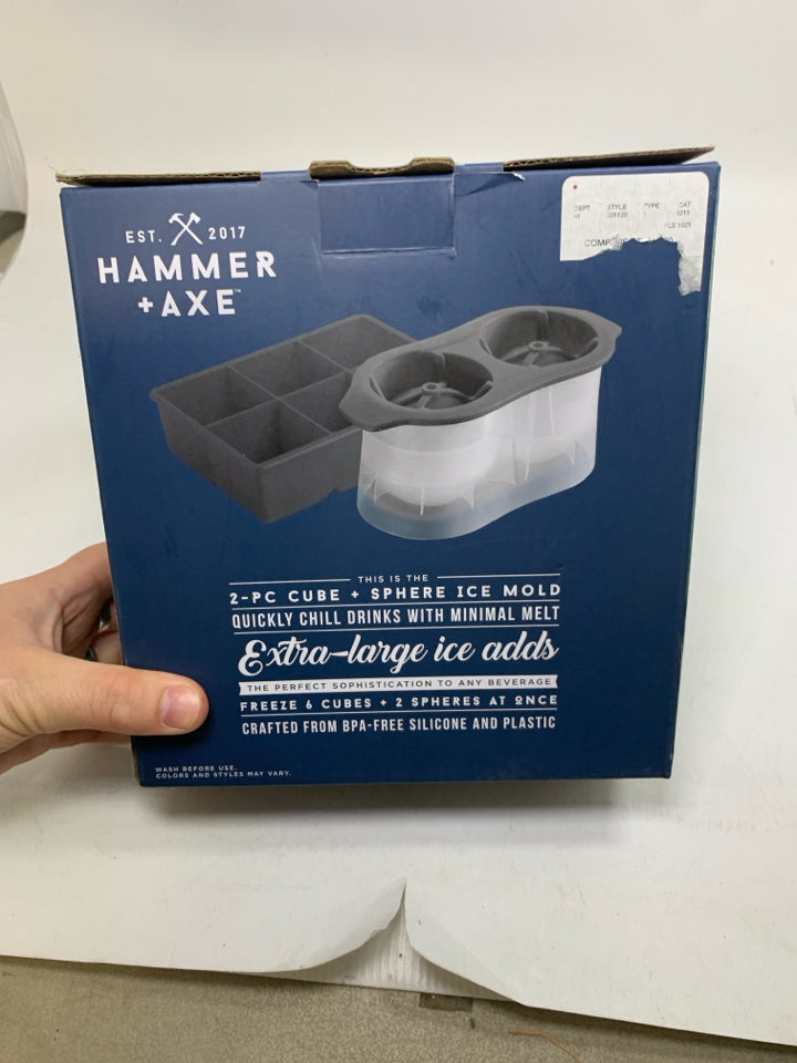 NIB HAMMER + AXE 2PC CUBE/SPHERE ICE MOLDS.