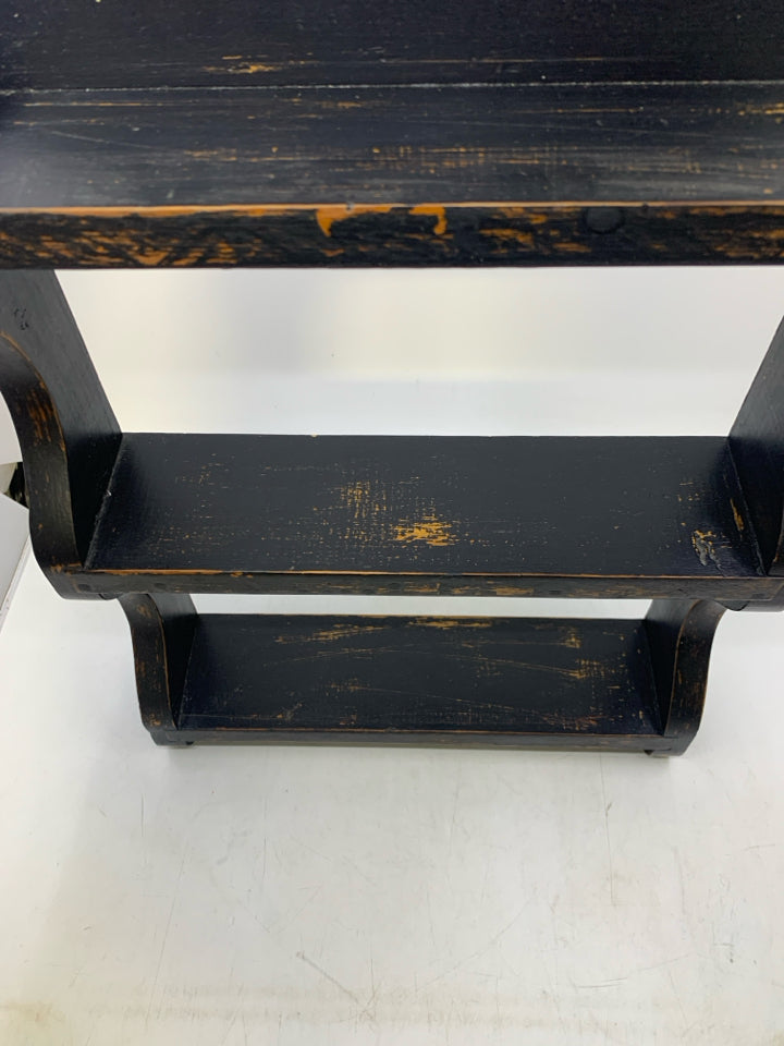 BLACK WOOD RUSTIC SHALLOW 3 SHELF.