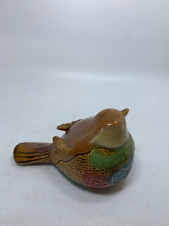 LARGE COLORFUL CERAMIC CHICKADEE.