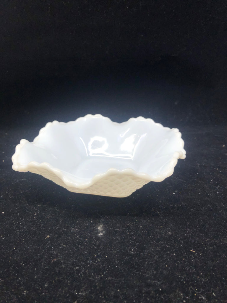 VTG DIAMOND MILK GLASS BOWL.