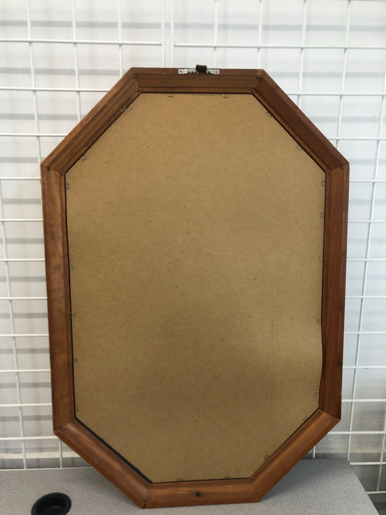 WINTER CABIN SCENE PAINTED OVAL WALL MIRROR.