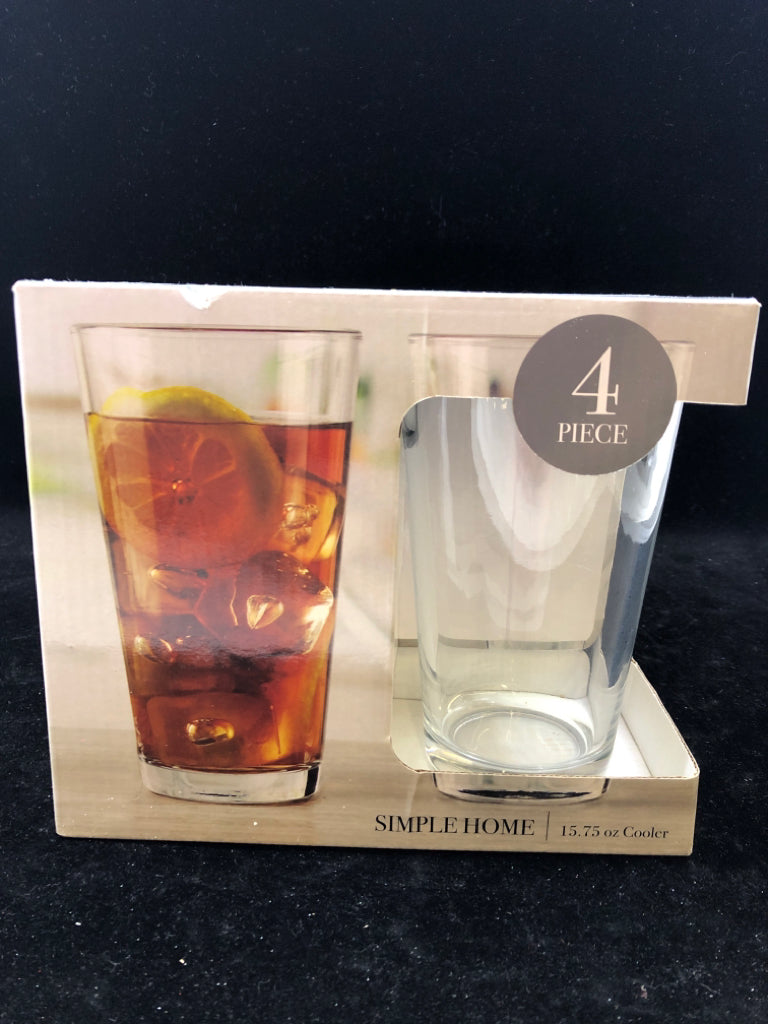 4 NIB SIMPLE HOME GLASSES.