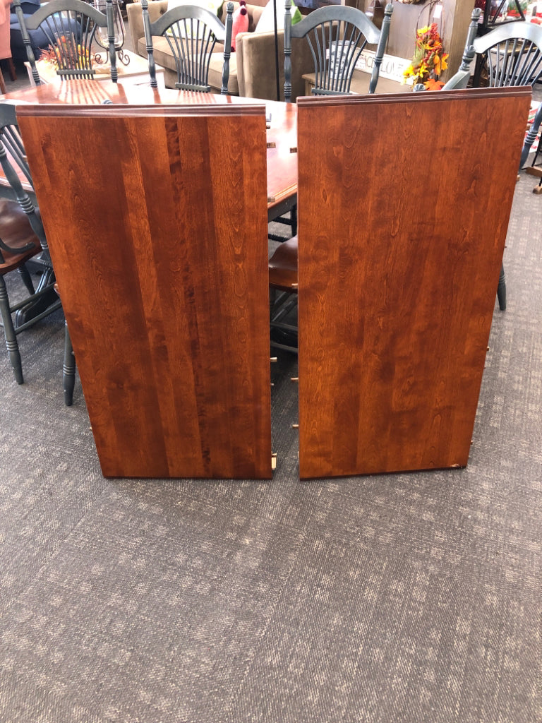 WOOD & SLATE BLUE TABLE W/8 CHAIRS & 2 LEAVES INSIDE.