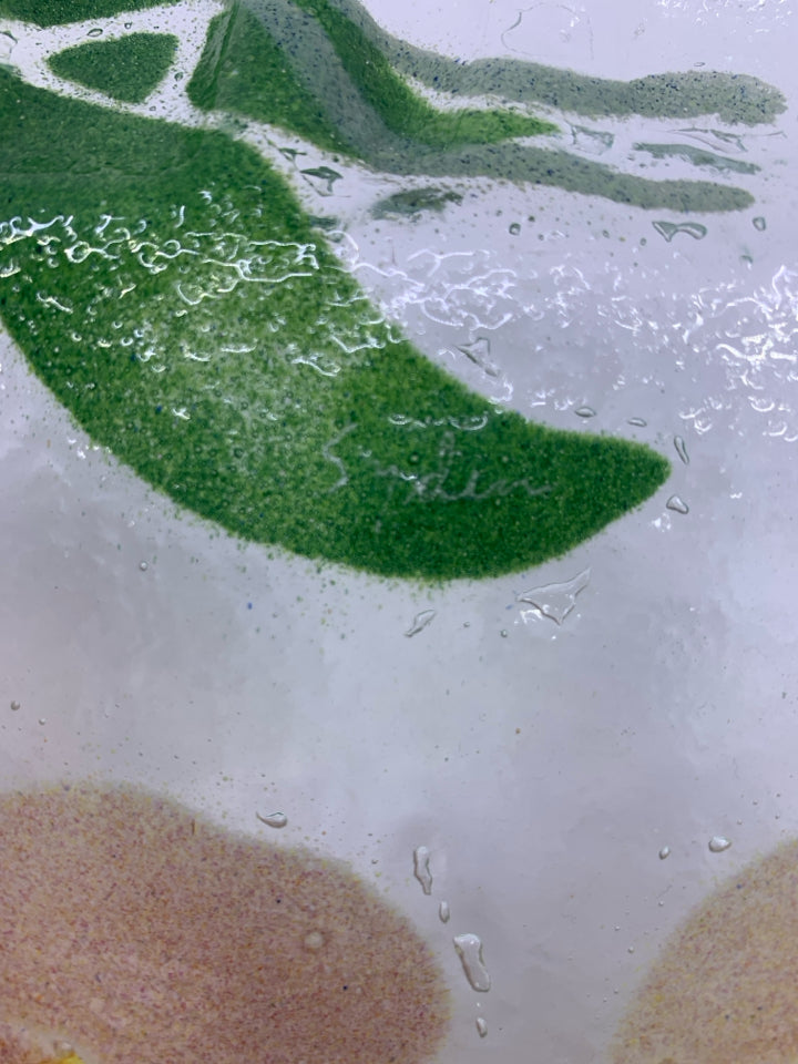 RECTANGLE FUSED GLASS WHITE/PINK FLORAL TRAY RUFFLED EDGE.