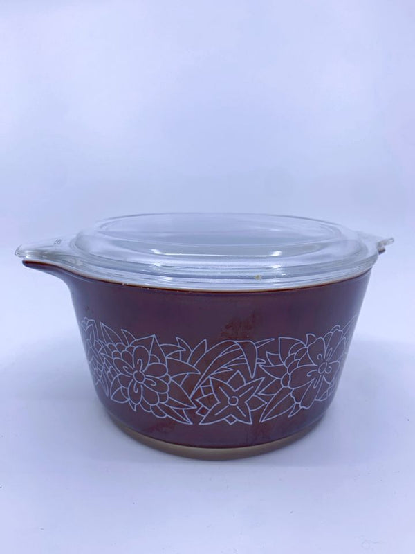 VTG FLORAL CASSEROLE DISH W LID.