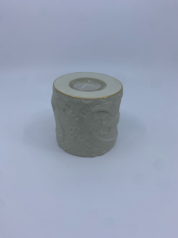RADIANT LIGHT TEA LIGHT HOLDER W EMBOSSED BOW.
