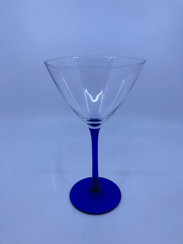4 COBALT BLUE STEM MARTINI GLASSES.
