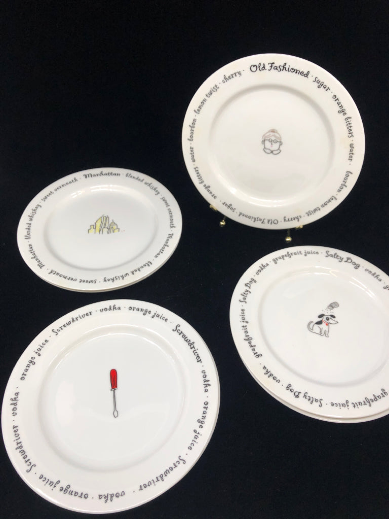 8PC COCKTAIL RECIPES APPETIZER PLATES.